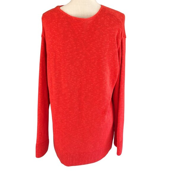 Coldwater Creek Red-Orange Sweater XL 100% Cotton V-Neck Pullover Relaxed Fit - Picture 4 of 6